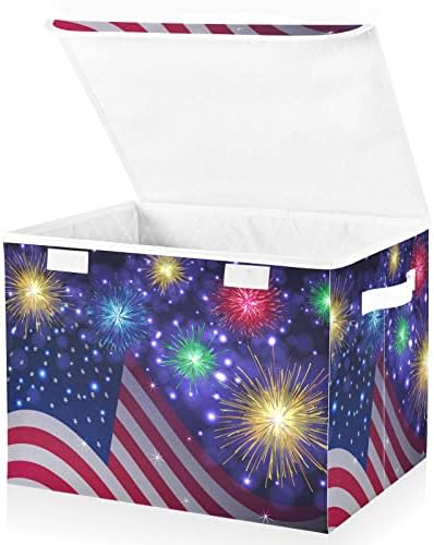 innewgogo Американски Флаг Ден на Независимостта Кутии за съхранение с Капак за Организацията на Кошница за съхранение с Дръжки От плат Оксфорд Кутия-Куб за Съхранение