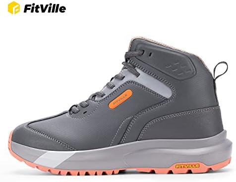 Дамски туристически обувки FitVille Extra Wide с високо берцем, Улични Водоустойчиви работни обувки за трекинг, Мек чорап с супинатором-Трайно ядро (сив, ширина X 9)