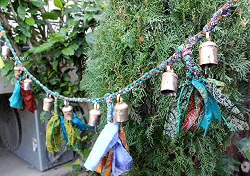 Подаръци от Mango От Рециклирана Копринен Сари Свирки Венец Многоцветен в стил Бохо за Украса на Градина, вътрешен двор и Двор,