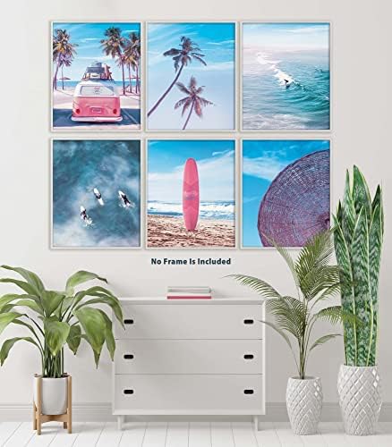 Эстетичные плакати с образа на Калифорнийския плаж и океански прибой за дома - Комплект от 6 стенни рисунки