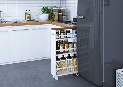 4-Ярусная Кухненски Тънка Количка За Съхранение на UTEX, Прибиращ се Страничен Шкаф за съхранение с дръжка за Кухня,