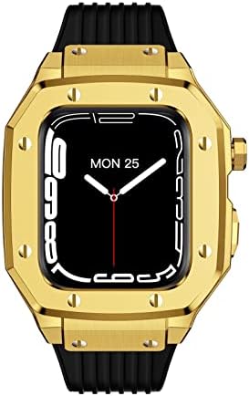 BCMCBV Сплав Калъф за часа iWatch серия 7 6 5 4 SE Калъф за Apple Watch Каишка 44 мм женски 42 мм 45 мм Луксозни Метални, Гумени Аксесоари за часовници е от неръждаема стомана (Цвят: 10 м?