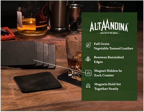 Магнитни кожени подложки Alta Andina | Комплект от 6 кв. каботажните за напитки | Магнит във всяка стойка, леко сгънете и
