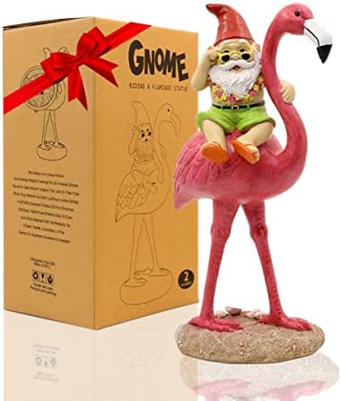 Градински Статуетка Goodeco 11 Гном и фламинго - Идеални Подаръци за Рожден Ден и за мама, Подаръци с фламинго за жени,
