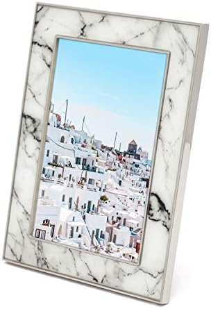 Рамка за снимки от мрамор MIMOSA MOMENTS Сребристо-метална (Бяла, 5x7 инча)