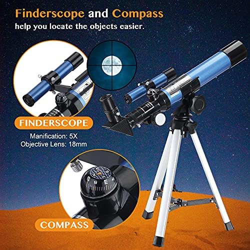 Телескопи AOMEKIE за деца 40/400 със статив и 2 Окулярами, Преносими Телескопи за Начинаещи астрономовс Finderscope