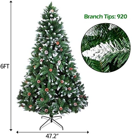 Коледно Дърво от Борови Шишарки ZPEE Snow Flocked, Изкуствена 6-подножието Коледно Дърво на Панти, 902 Върха на Клоните,