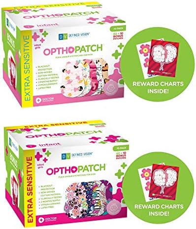 Очни ленти OPTHOPATCH за бебета - Дизайн Забавни Момичета - 60 + 10 Бонус Хипоалергенни Памучни бинтове и без латекс,