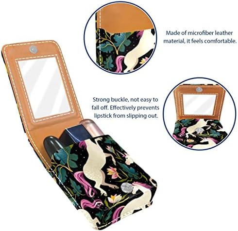 Еднорози-Мини-козметични чанти с Черен Модел за Тюбиков червило, Кожен Калъф за червило, Титуляр