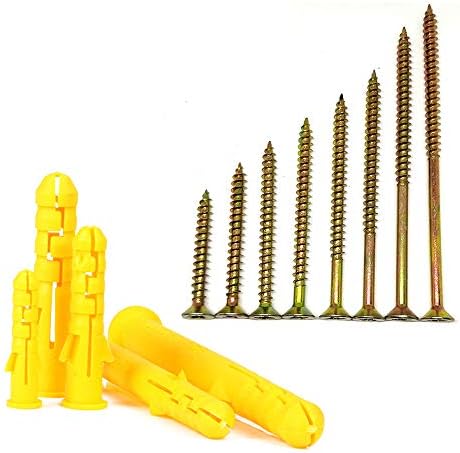 Комплект крепежни винтове и заглушек - Комплект винтове за дърво M3.5 M4 M5, Самонарезни с тайния глава и контакти за закрепване към стената, Набор от жълти анкери, Стил