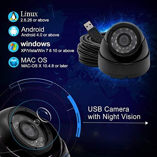 Hotpet 1,3-Мегапикселова USB-камера за сигурност 960P Уеб-камера с нощно виждане, OTG камера за помещения