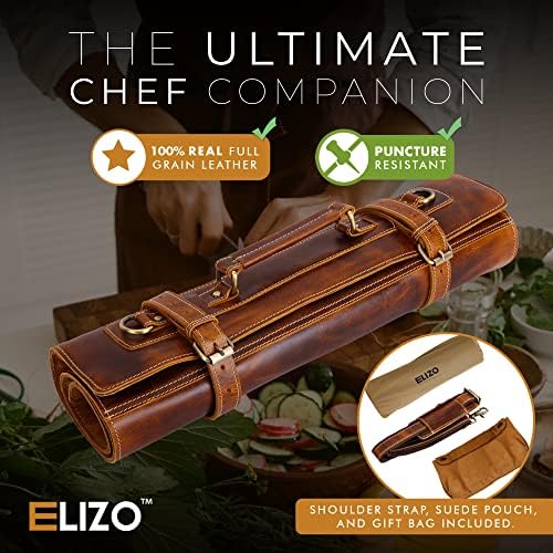 ELIZO Набор от Роли ножове от естествена кожа, Биволско, Държач за нож на главния готвач, Сабя, за прибори