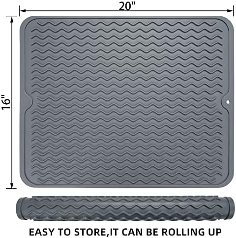 Силиконов тампон за сушене на чинии LIMNUO Easy Clean за миялна машина, нескользящий (L (20 × 16), сив)