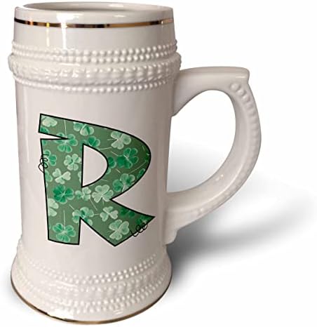 3. Симпатична зелена Четырехлистная Клеверная Открита чаша с монограм Cue Initial R - 22oz Stein Mug (stn-375830-1)