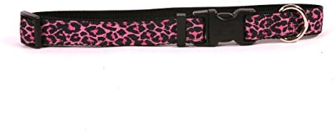 Нашийник с Леопардово-розов модел за кучета в черна лента в голям рубчик Ширина 3/4 инча, подходящ за шията от 10 до 14 инча, Малък