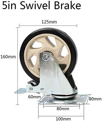 Колела Z Create Design Тежки джанти Промишлени въртящи се колела от полиуретан, със спирачка, 300 кг, стоманени цинк таблетки дограма (опаковка от 4), въртящи се колела с двой