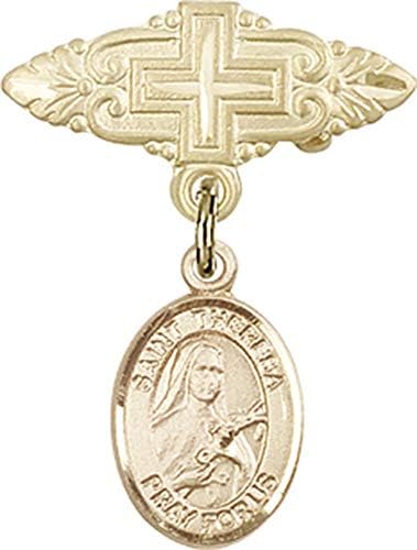 Детски икона Jewels Мания с чар Света Тереза и игла за бейджа с Кръст | Детски икона от 14-каратово злато с