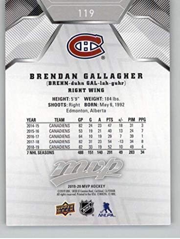 Най-добър играч на горната палуба 2019-20 Сребърен сценарий 119 Брендън Галахър Монреал Канадиенс Хокейна карта НХЛ