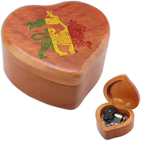 Rasta Lion - Дървени Музикални Кутии One Love, Реколта Музикална Ковчег с Гравиран във формата на Сърце, Подарък за Коледа,