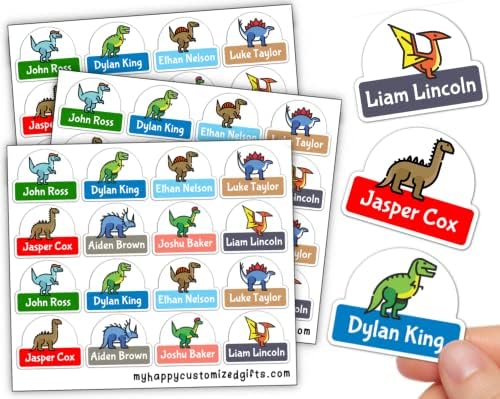 Сладък лични етикети с динозаври по поръчка | 16-128 бр. | Идеални етикети за детски градини и училищни принадлежности