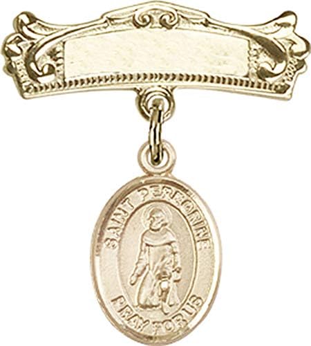 Детски икона Jewels Мания с чар Свети Перегрина Лациози и извити полирани игла за бейджа | Детски иконата със златен пълнеж