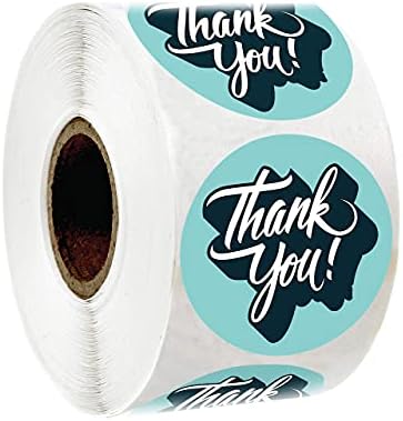 Easykart Син Цветен стикер с надпис Благодаря ви 1,5 Кръгла | 500 етикети в ролка за благодарност, сватбени