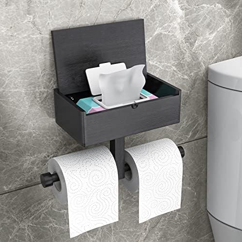 Двоен Държач за тоалетна хартия с рафт, Диспенсер за смываемых салфетки, Подходящи за съхранение на хартиени кърпички в банята,
