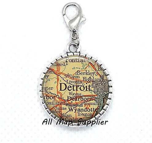 AllMapsupplier Модерен цип, Карта на Детройт Закопчалката-омар, Карта на Детройт с цип, Закопчалка-омар от Детройт,