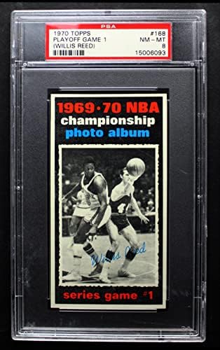 1970 Topps 168 1969-70 Шампионата в НБА - Игра 1 Уилис Рийд Никс / Лейкърс (Баскетболно карта) PSA PSA 8.00 Никс / Лейкърс