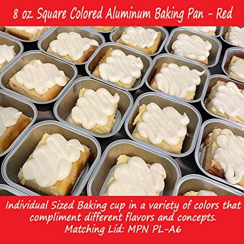 KitchenDance за Еднократна употреба Алуминиеви Квадратни форми за десерти с размер 4 x 4 инча с 8 унции с капаци - ALU6P
