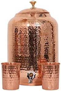 Съд за вода /Опаковка /Контейнер /Matka Copper Water Dispenser (Матката) на Контейнер-Тенджера с чиста мед и аюрведическим Медна Кованым дизайн, Резервоар с мед течаща вода, за съ?