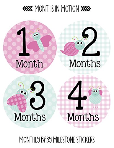 Месечните стикери Months in Motion за новородено - Етикети с камъни за новородено - Етикети за новородени момичета - Месечните