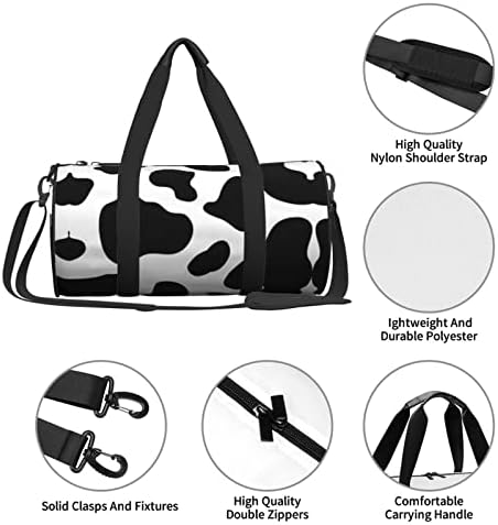 Пътна чанта с принтом краве петна, Кръгла чанта Унисекс. Подходящ за спорт, Фитнес, Чанти за пазаруване