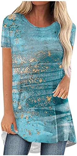 Дамска Блуза с Кръгло Деколте и Мрамор Графичен Модел на Свободния Намаляване на Тениска Свободно Намаляване за Дамите Есен-Лято