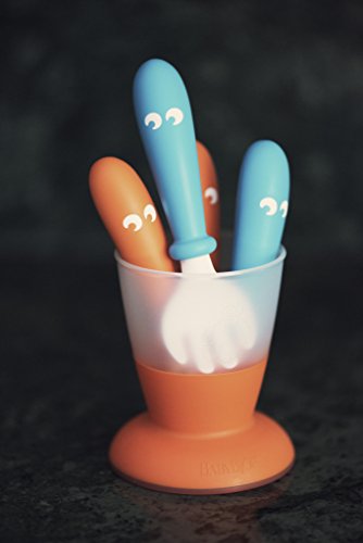 Детска чиния, лъжица и вилица BABYBJORN - Оранжево-синя, 2 опаковки