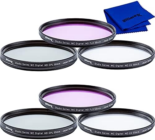 Комплект филтри Ultimaxx 55 мм 58 мм с просветлена от 3 теми (UV, CPL, FLD) за цифрови огледално-рефлексни фотоапарати