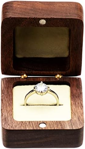 Подарък кутия за годежни пръстени COSISO от винтажного дърво, кутия за съхранение на бижута за рождения ден (бежовата вътрешна)