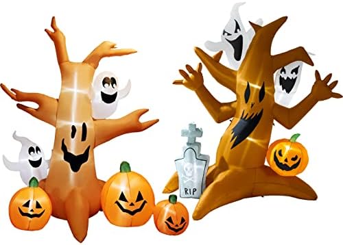 HOLLO STAR 8 Фута Хелоуин Надувное Мъртво Дърво с Призраци и Взривно Дърво с 2 Бели Призраци, Надгробной котлони и Тиква