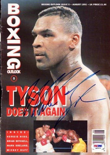 Реколта корица на списание Боксова Outlook с автограф на Майк Тайсън PSA/DNA Q65579 - Боксови списания с автограф