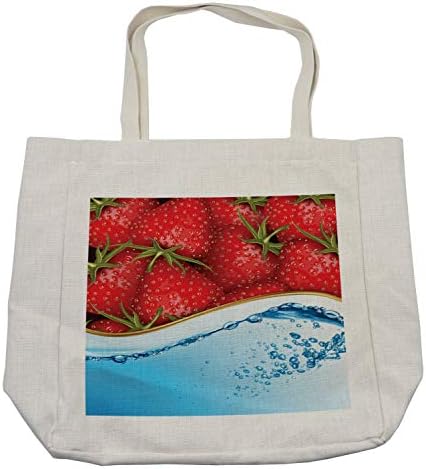 Пазарска чанта Ambesonne с ягоди, Реалистично Изображение на летните плодове на вода в Близък план, Дългогодишна Множество