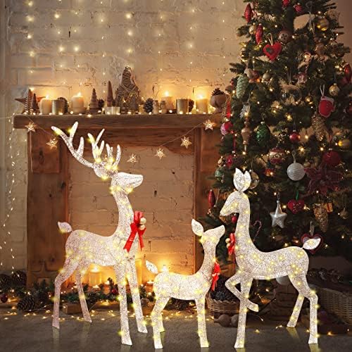 Семейно Коледна украса Mudder с осветени Елен на открито, Коледна украса за двора, Голям Празничен Комплект с Осветени