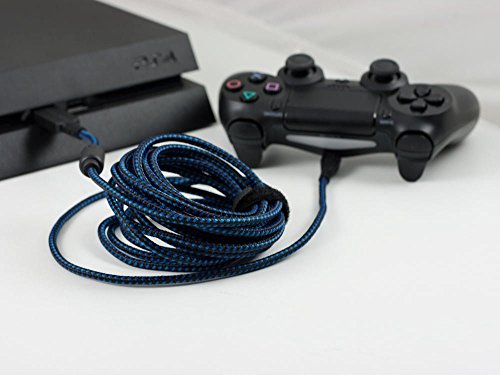 Кабел за зареждане на контролера Lioncast 2X за Xbox One и PS4, 4 м, със Защитно текстил калъф и организатора за каишка