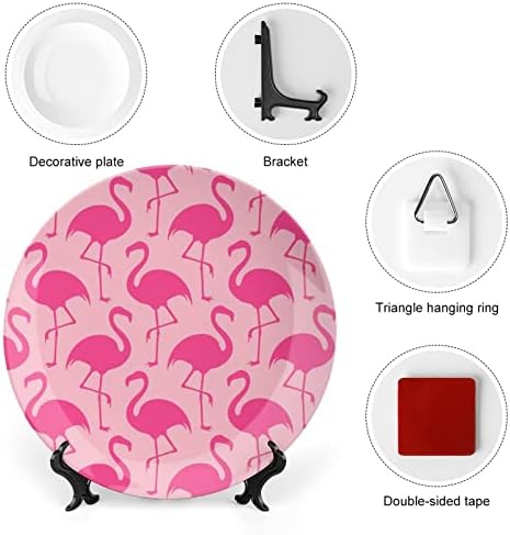 Розово Фламинго Персонализирани Костен Порцелан Индивидуални Керамични Декоративни Плочи Домашна Кръгла Чиния с Поставка за