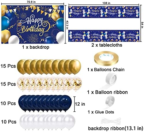 Златен Синьо-Бяла честит Рожден Ден Много Голям Текстилен Плакат с Автограф, на Банер, на Фона, Водоустойчив покривки,