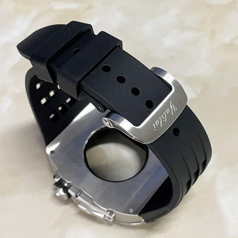 CNHKAU Луксозен комплект за часовник с корпус и каишка за Apple Watch Series 8 7 45 мм, метален корпус, определени за промяна на гумена каишка за iWatch 6 SE 5 4 44 мм, взаимозаменяеми каи
