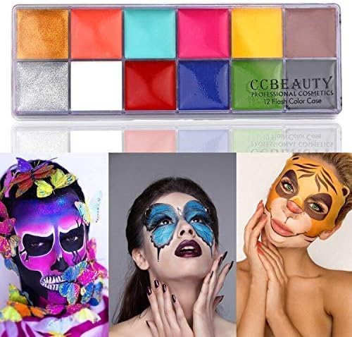 CCbeauty Професионален Комплект Бои за лице и тяло, 36 Цвята, Комплект Четка 12 Цвята, Комплект за Cosplay на