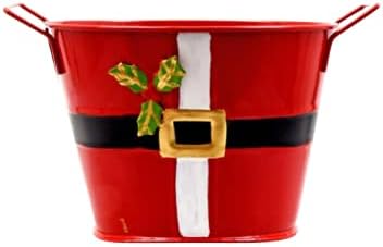 Метална Кофа на Дядо Коледа с Дръжки Червен цвят, 5 Инча