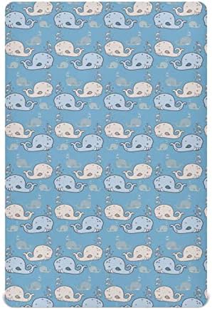 Чаршаф за бебешко креватче Kigai Whales за малки момчета и Момичета, Много Мека Дишаща Детска Чаршаф за стандартни легла и матраци за деца, 27 x 39 см