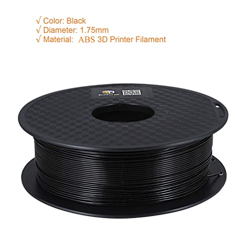 Нишка с нажежаема жичка SUPPLY3D ABS в Черен цвят с точност на размерите +/- 0,03 мм 1 КГ, 1,75 мм, Черна