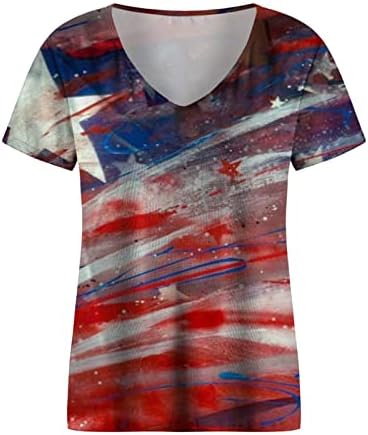 Тениска за Жени, Тениска на 4 юли, Тениски с Принтом на Американското, Блузи с V-образно деколте и Къс Ръкав, Летни Патриотични